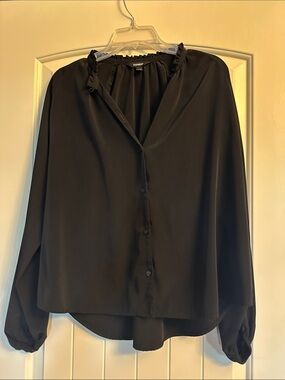 Express Black Ruffle Collar Button-Down Blouse